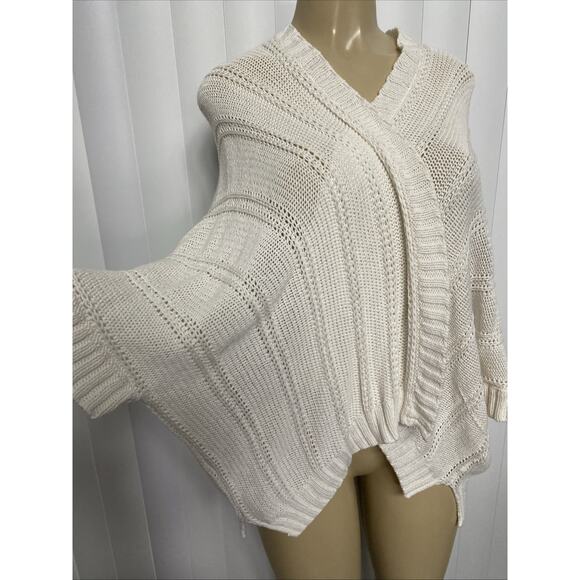 Wooden Ships Open Cardigan Sweater Dolman Sleeve White Cotton Blend S M - Picture 4 of 7